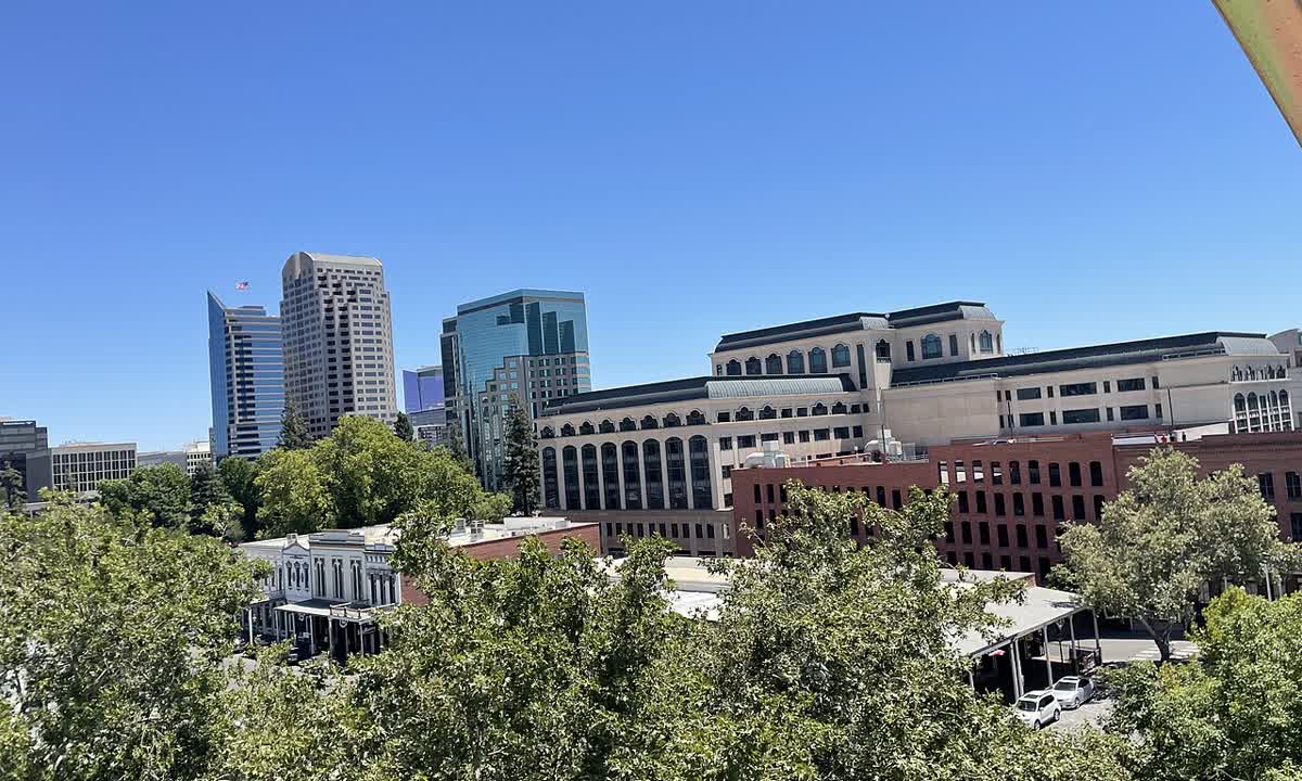 Downtown Sacramento office towers seen from the Waterfront Wheel in Old Sacramento